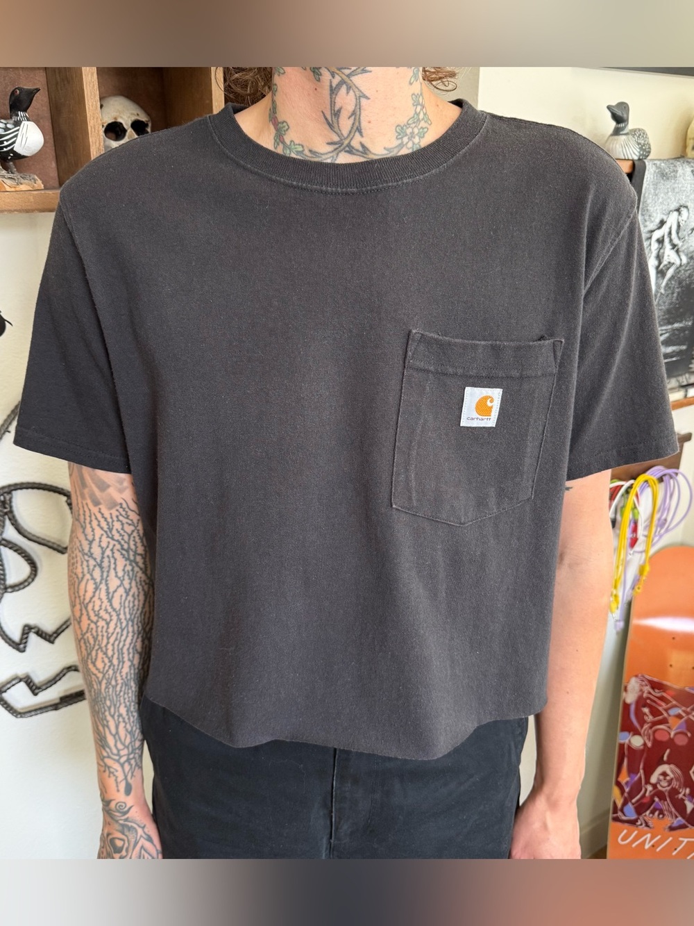 Carhartt Black Cropped Boxy Cotton Pocket Tee ~ Size Small